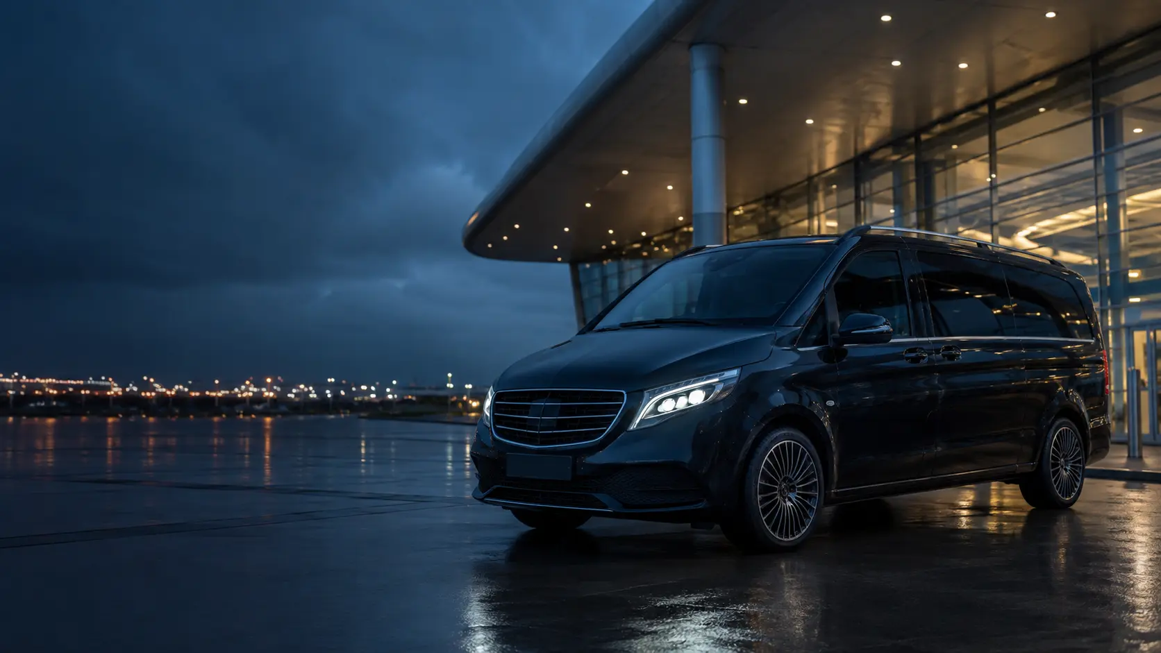 İstanbul havalimanı önünde siyah VIP transfer aracı